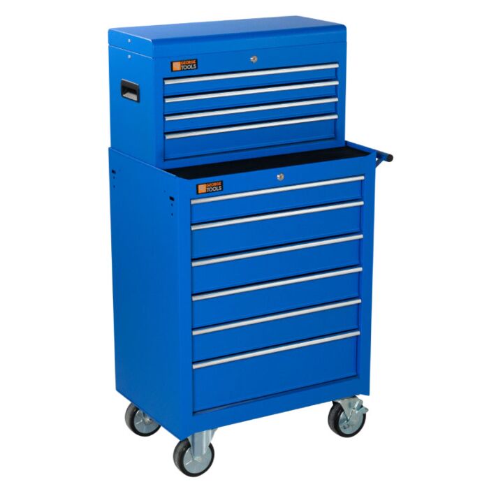 George Tools Werkstattwagen mit Kiste 10 Schubladen blau